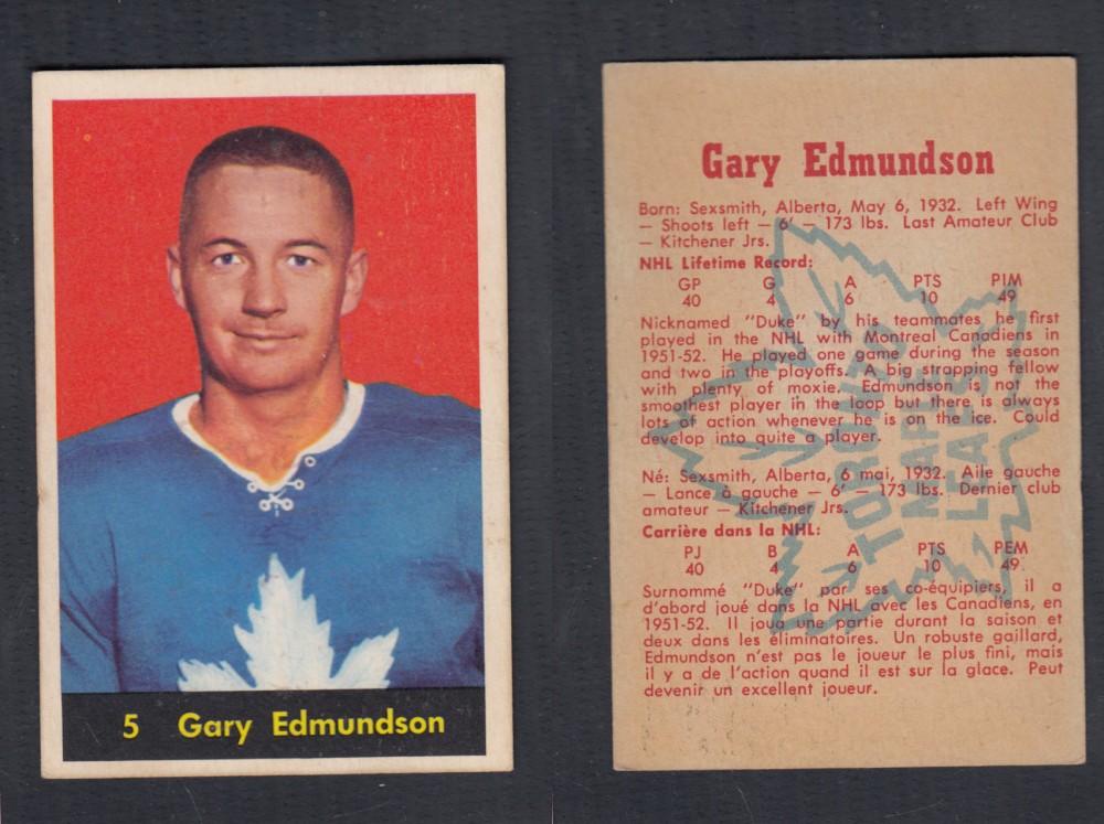 1960-61 PARKHURST HOCKEY CARD #5 G. EDMUNDSON photo 1960-61 PARKHURST HOCKEY CARD #5 G. EDMUNDSON photo