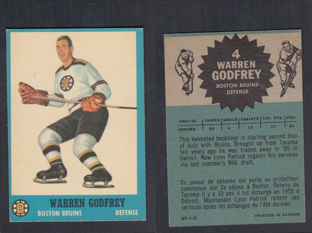 1962-63 TOPPS HOCKEY CARD #4 W. GODFREY photo 1962-63 TOPPS HOCKEY CARD #4 W. GODFREY photo