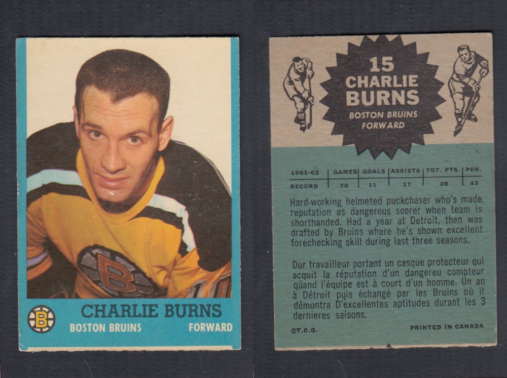 1962-63 TOPPS HOCKEY CARD #15 C. BURNS photo 1962-63 TOPPS HOCKEY CARD #15 C. BURNS photo