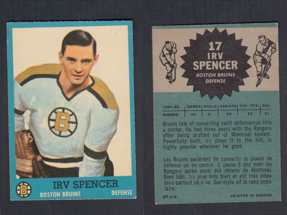 1962-63 TOPPS HOCKEY CARD #17 I. SPENCER photo 1962-63 TOPPS HOCKEY CARD #17 I. SPENCER photo