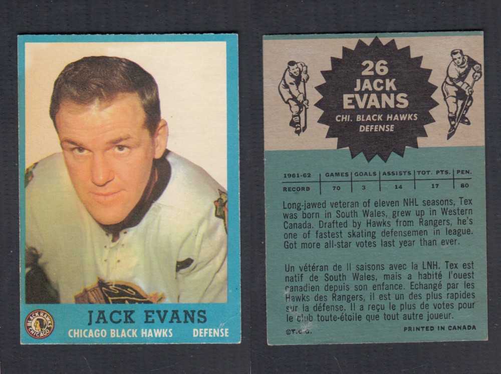 1962-63 TOPPS HOCKEY CARD #26 J. EVANS photo 1962-63 TOPPS HOCKEY CARD #26 J. EVANS photo