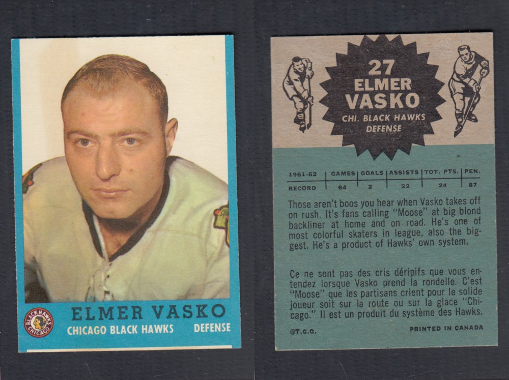 1962-63 TOPPS HOCKEY CARD #27 E. VASKO photo 1962-63 TOPPS HOCKEY CARD #27 E. VASKO photo