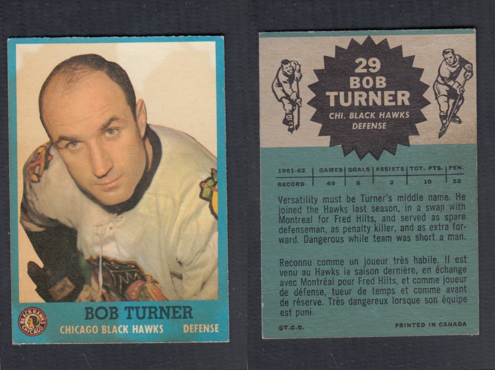 1962-63 TOPPS HOCKEY CARD #29 B. TURNER photo 1962-63 TOPPS HOCKEY CARD #29 B. TURNER photo