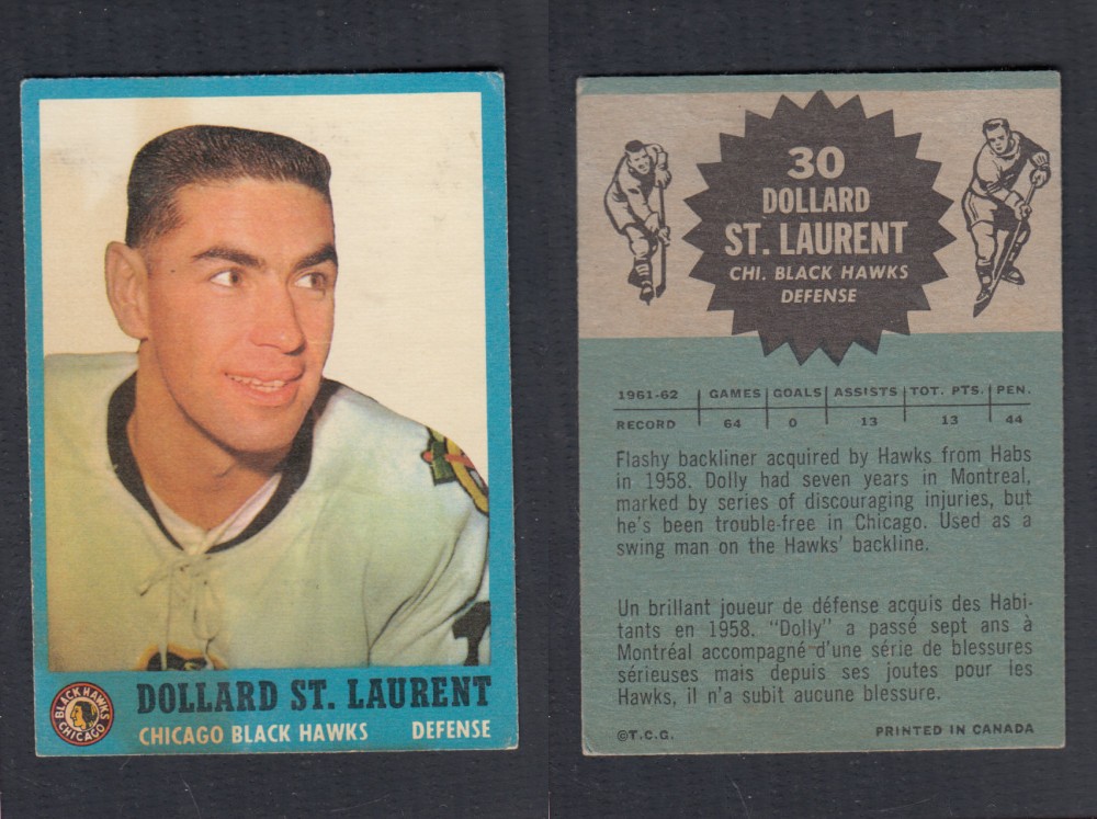 1962-63 TOPPS HOCKEY CARD #30 D. ST. LAURENT photo 1962-63 TOPPS HOCKEY CARD #30 D. ST. LAURENT photo