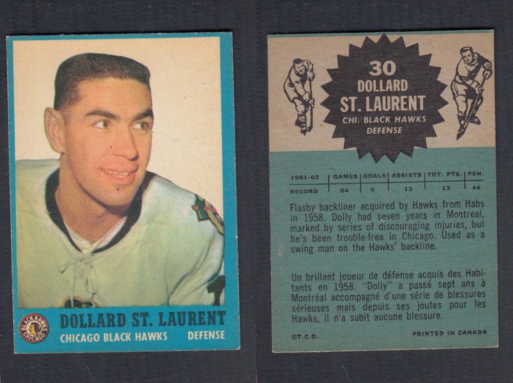 1962-63 TOPPS HOCKEY CARD #30 D. ST. LAURENT photo 1962-63 TOPPS HOCKEY CARD #30 D. ST. LAURENT photo