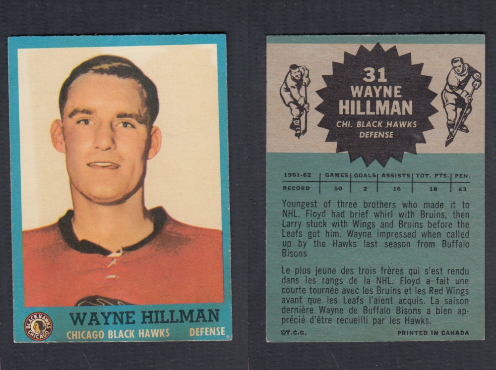 1962-63 TOPPS HOCKEY CARD #31 W. HILLMAN photo 1962-63 TOPPS HOCKEY CARD #31 W. HILLMAN photo