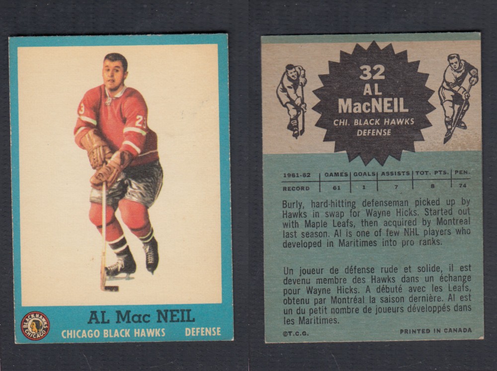 1962-63 TOPPS HOCKEY CARD #32 A. MACNEIL photo 1962-63 TOPPS HOCKEY CARD #32 A. MACNEIL photo