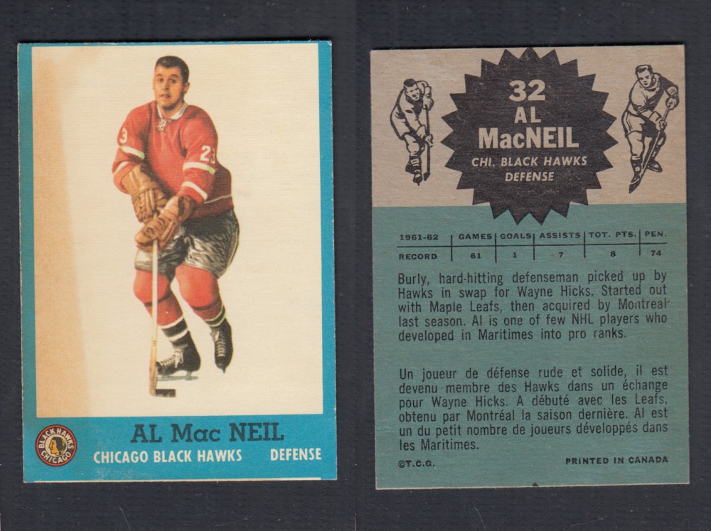 1962-63 TOPPS HOCKEY CARD #32 A. MACNEIL photo 1962-63 TOPPS HOCKEY CARD #32 A. MACNEIL photo