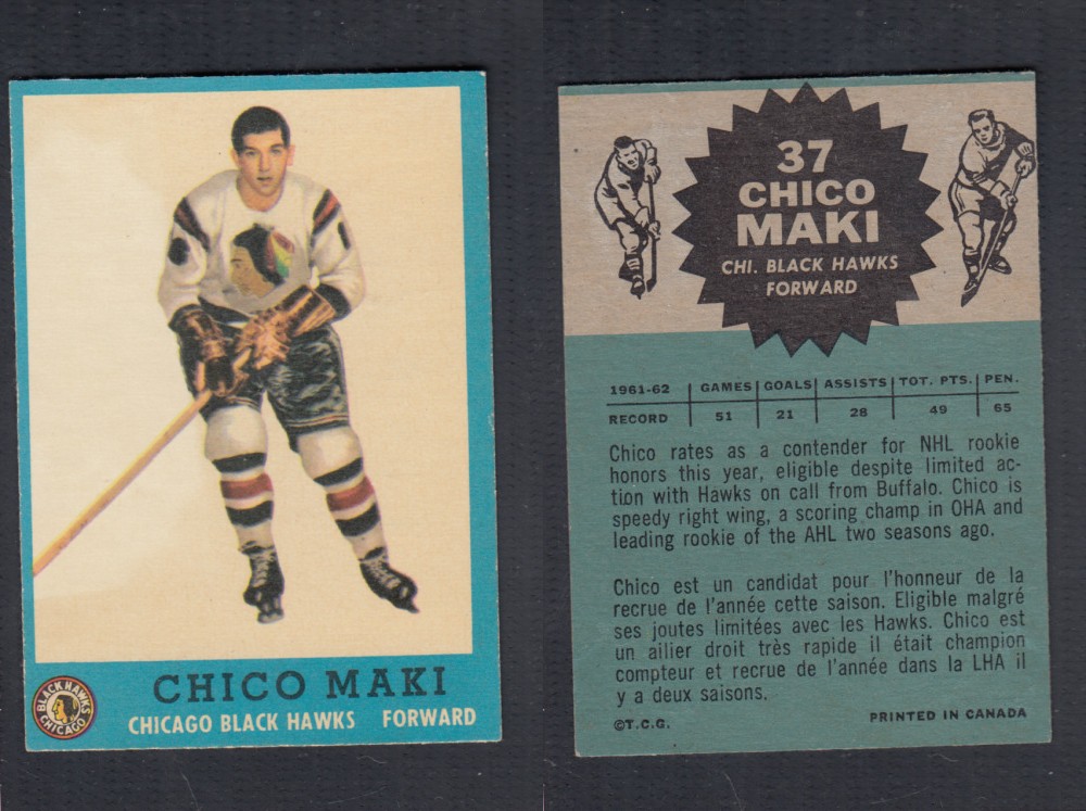 1962-63 TOPPS HOCKEY CARD #37 C. MAKI photo 1962-63 TOPPS HOCKEY CARD #37 C. MAKI photo