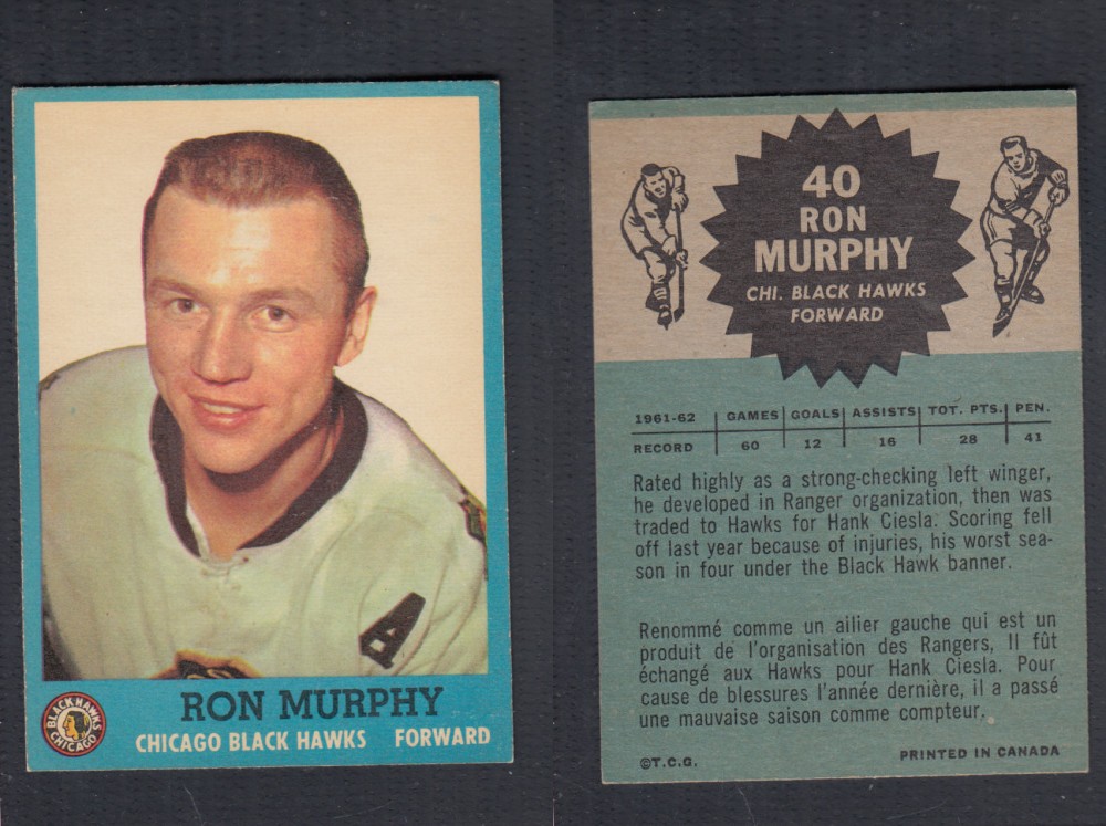 1962-63 TOPPS HOCKEY CARD #40 R. MURPHY photo 1962-63 TOPPS HOCKEY CARD #40 R. MURPHY photo
