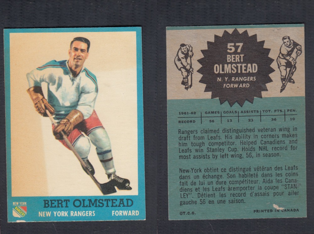 1962-63 TOPPS HOCKEY CARD #57 B. OLMSTEAD photo 1962-63 TOPPS HOCKEY CARD #57 B. OLMSTEAD photo