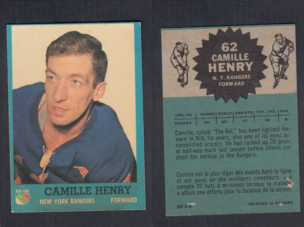 1962-63 TOPPS HOCKEY CARD #62 C. HENRY photo 1962-63 TOPPS HOCKEY CARD #62 C. HENRY photo