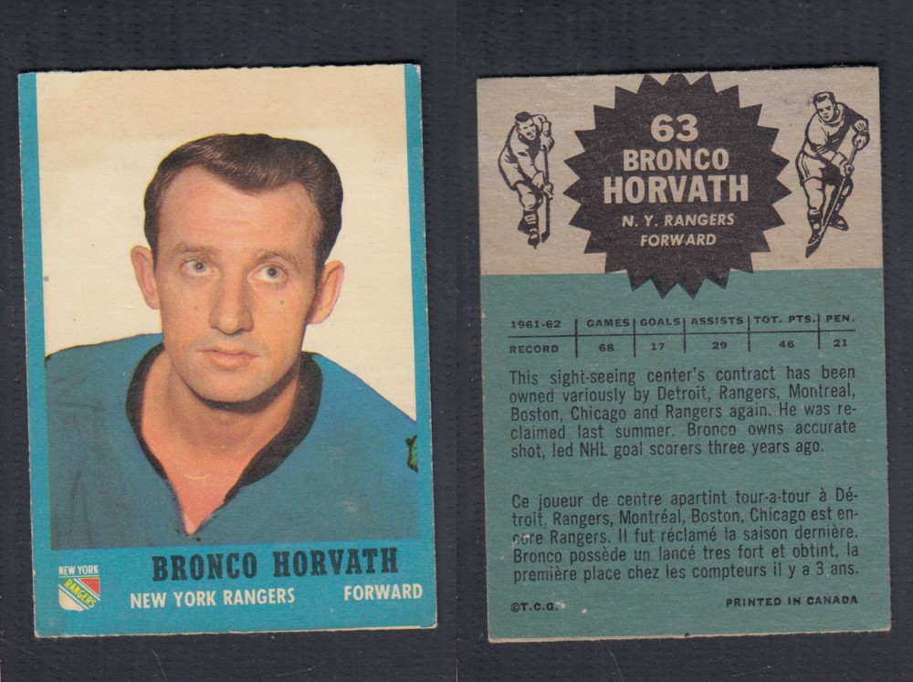 1962-63 TOPPS HOCKEY CARD #63 B. HORVATH photo 1962-63 TOPPS HOCKEY CARD #63 B. HORVATH photo