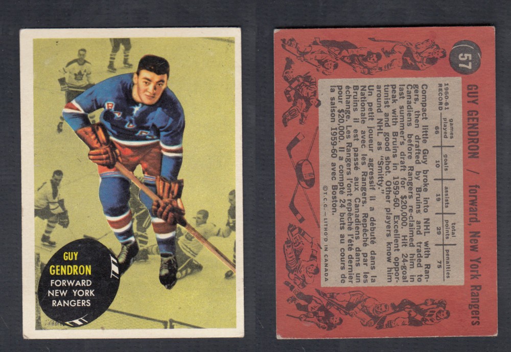1961-62 TOPPS HOCKEY CARD #57 G. GENDRON photo 1961-62 TOPPS HOCKEY CARD #57 G. GENDRON photo