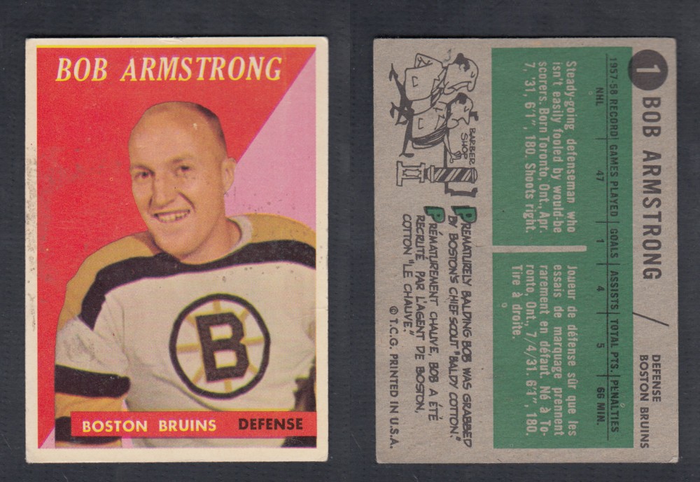 1958-59 TOPPS HOCKEY CARD #1 B. ARMSTRONG photo 1958-59 TOPPS HOCKEY CARD #1 B. ARMSTRONG photo