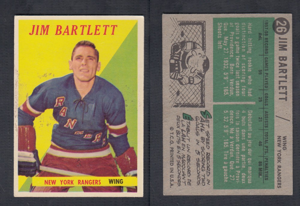 1958-59 TOPPS HOCKEY CARD #26 J. BARTLETT photo 1958-59 TOPPS HOCKEY CARD #26 J. BARTLETT photo