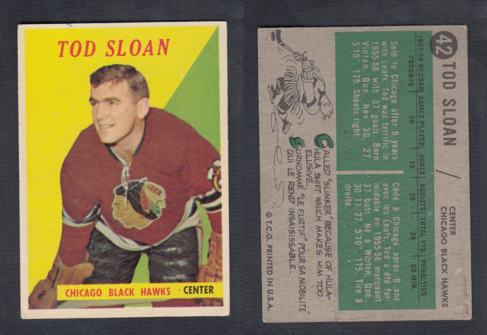1958-59 TOPPS HOCKEY CARD #42 T. SLOAN photo 1958-59 TOPPS HOCKEY CARD #42 T. SLOAN photo