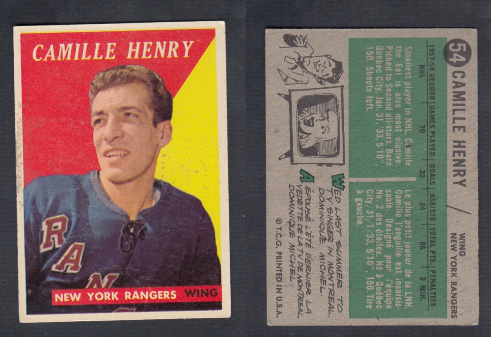 1958-59 TOPPS HOCKEY CARD #54 C. HENRY photo 1958-59 TOPPS HOCKEY CARD #54 C. HENRY photo