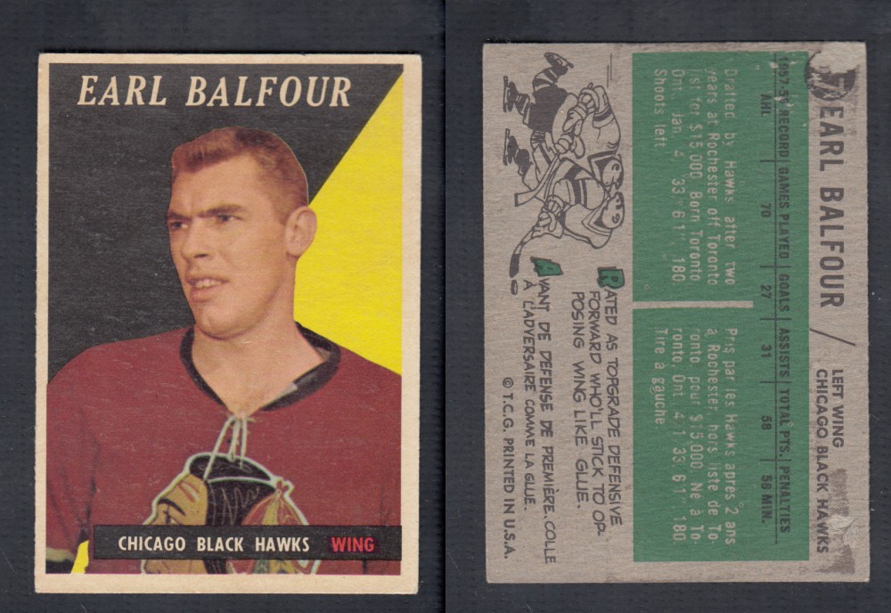 1958-59 TOPPS HOCKEY CARD #37 E. BALFOUR photo 1958-59 TOPPS HOCKEY CARD #37 E. BALFOUR photo