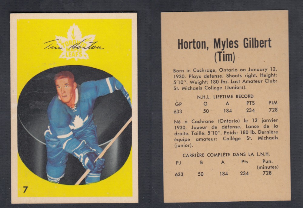 1962-63 PARKHURST HOCKEY CARD #7 T. HORTON photo 1962-63 PARKHURST HOCKEY CARD #7 T. HORTON photo