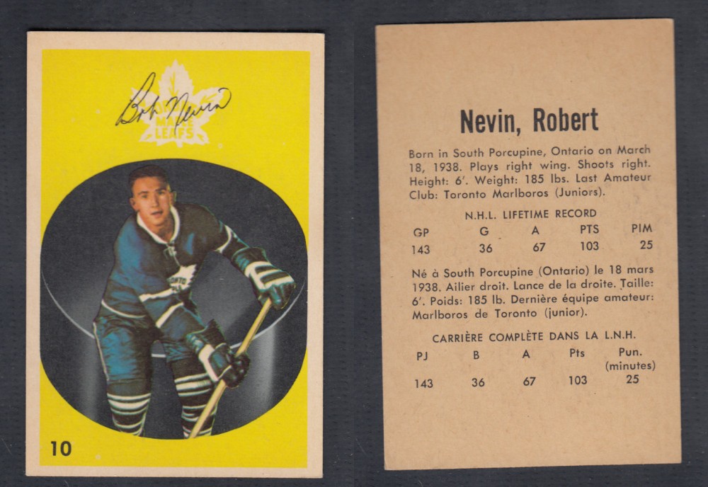 1962-63 PARKHURST HOCKEY CARD #10 R. NEVIN photo 1962-63 PARKHURST HOCKEY CARD #10 R. NEVIN photo