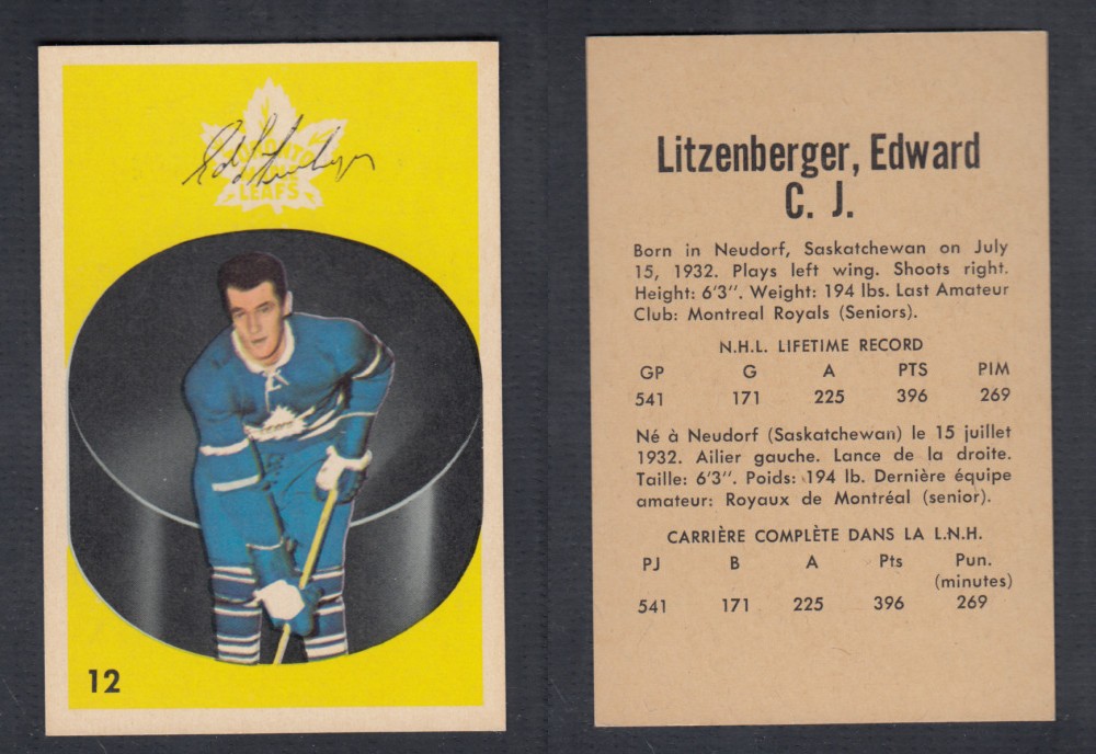 1962-63 PARKHURST HOCKEY CARD #12 E. LITZENBERGER photo 1962-63 PARKHURST HOCKEY CARD #12 E. LITZENBERGER photo