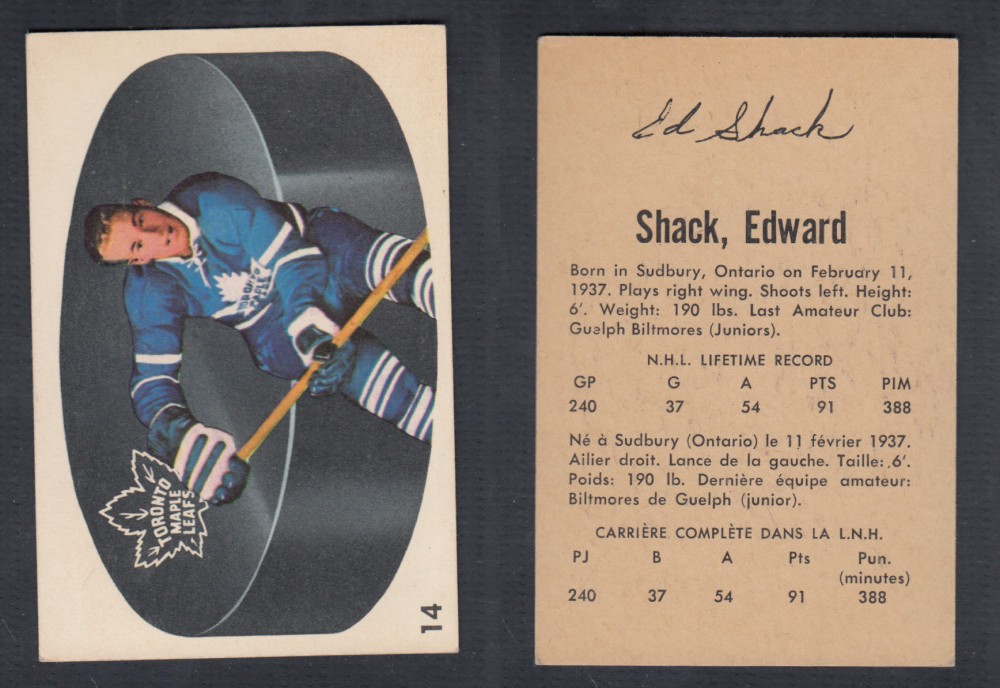 1962-63 PARKHURST HOCKEY CARD #14 E. SHACK photo 1962-63 PARKHURST HOCKEY CARD #14 E. SHACK photo