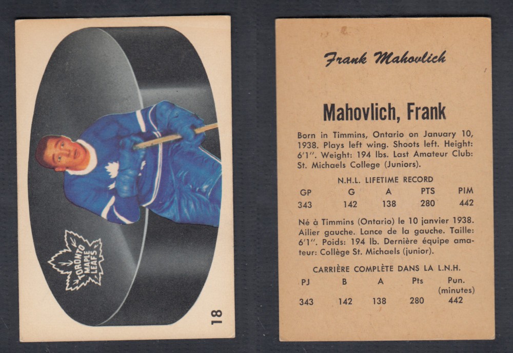1962-63 PARKHURST HOCKEY CARD #18 F. MAHOVLICH photo 1962-63 PARKHURST HOCKEY CARD #18 F. MAHOVLICH photo