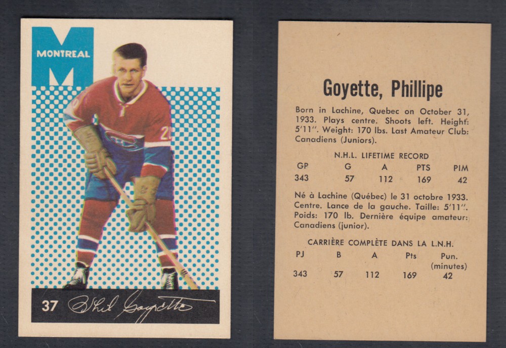 1962-63 PARKHURST HOCKEY CARD #37 P. GOYETTE photo 1962-63 PARKHURST HOCKEY CARD #37 P. GOYETTE photo