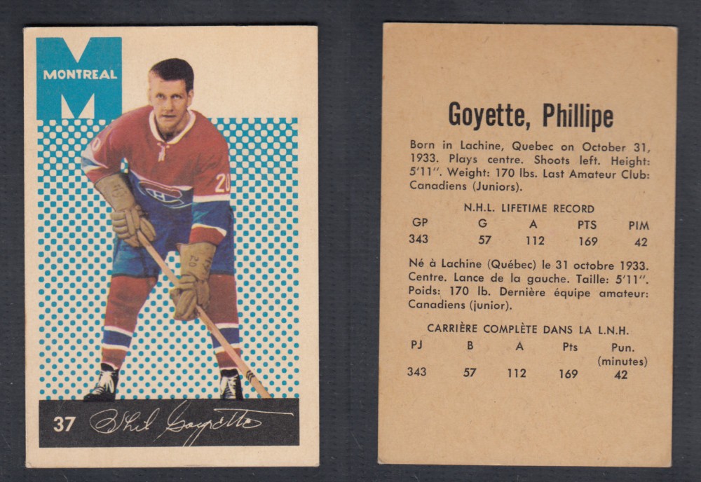 1962-63 PARKHURST HOCKEY CARD #37 P. GOYETTE photo 1962-63 PARKHURST HOCKEY CARD #37 P. GOYETTE photo