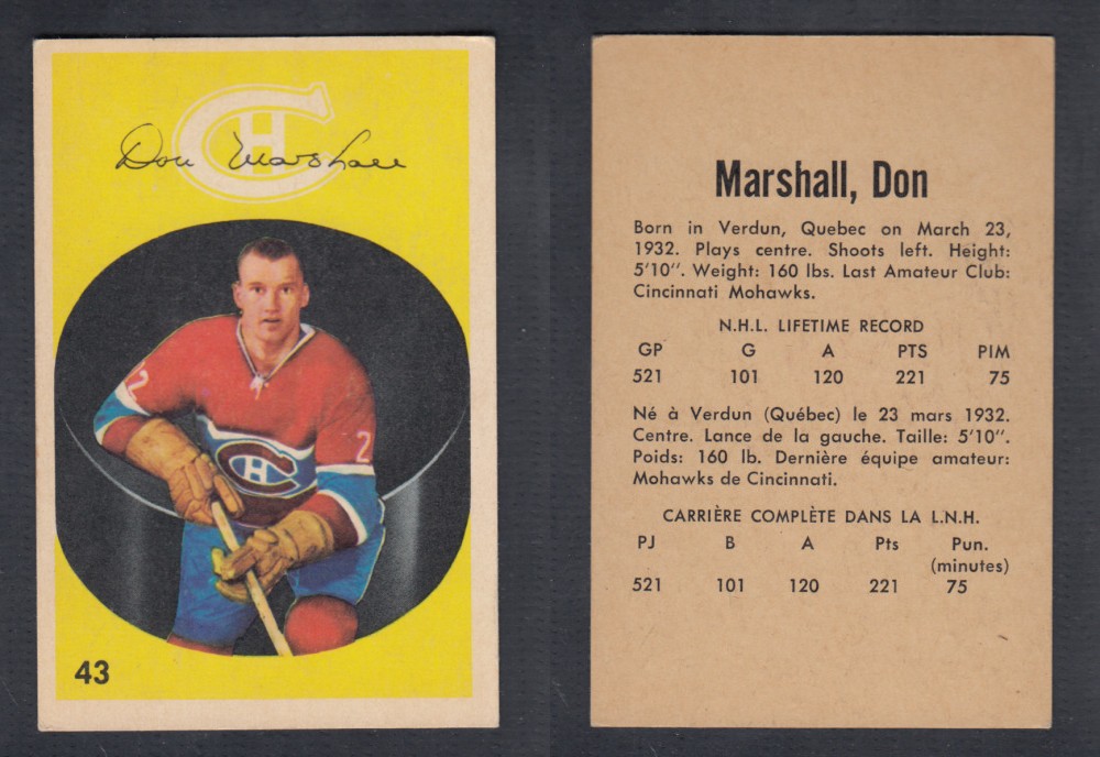 1962-63 PARKHURST HOCKEY CARD #43 D. MARSHALL photo 1962-63 PARKHURST HOCKEY CARD #43 D. MARSHALL photo