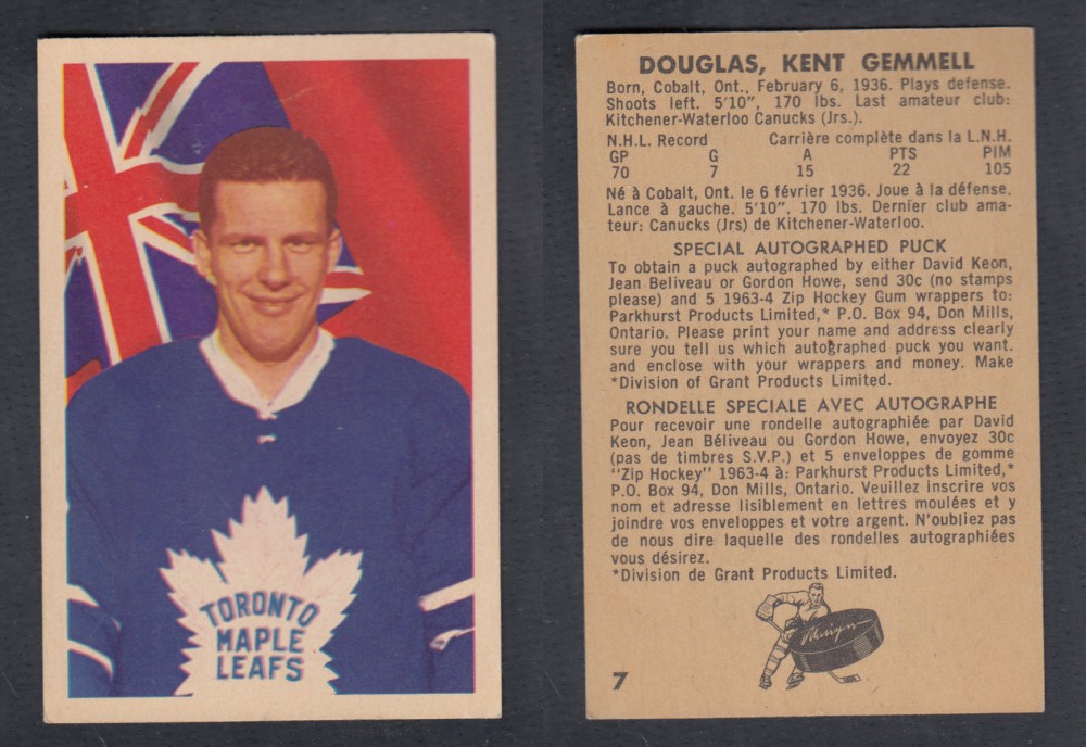 1963-64 PARKHURST HOCKEY CARD #7 K. DOUGLAS photo 1963-64 PARKHURST HOCKEY CARD #7 K. DOUGLAS photo