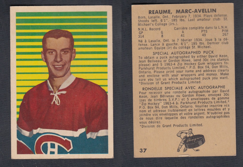 1963-64 PARKHURST HOCKEY CARD #37 M. REAUME photo 1963-64 PARKHURST HOCKEY CARD #37 M. REAUME photo
