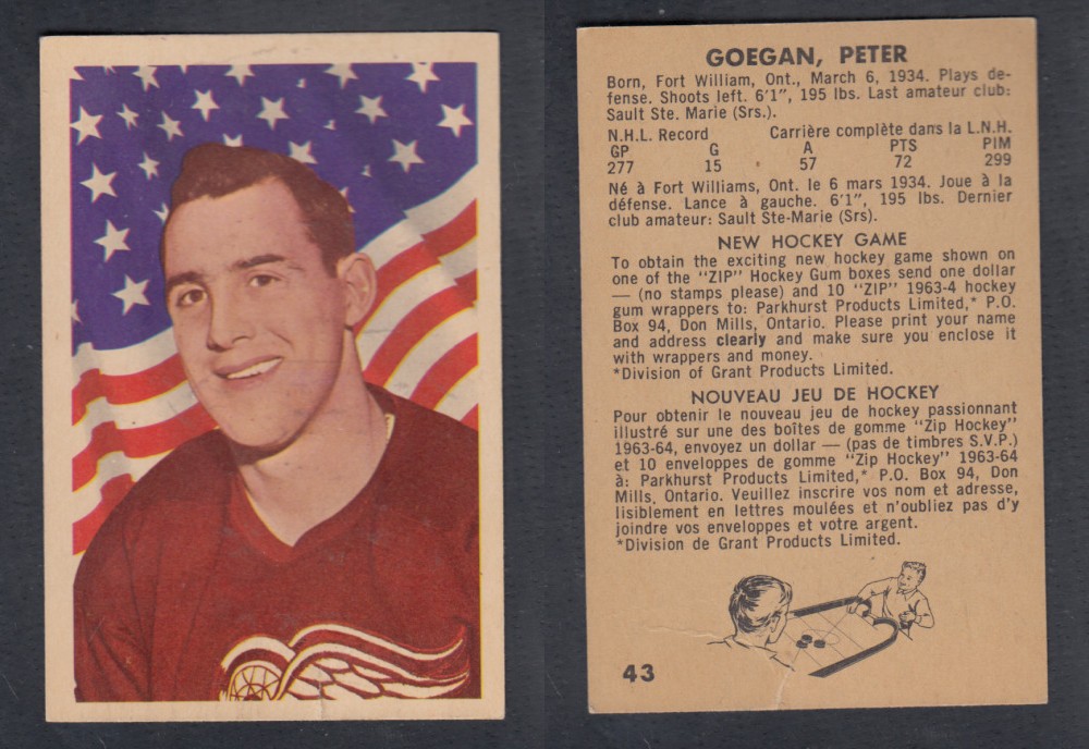 1963-64 PARKHURST HOCKEY CARD #43 P. GOEGAN photo 1963-64 PARKHURST HOCKEY CARD #43 P. GOEGAN photo