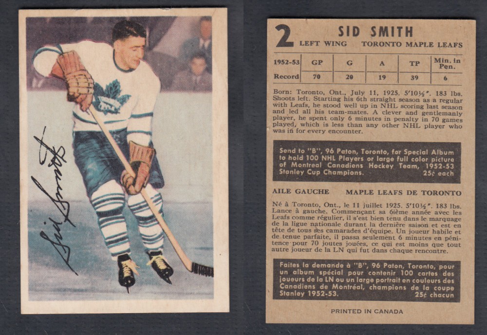 1953-54 PARKHURST HOCKEY CARD #2 S. SMITH photo 1953-54 PARKHURST HOCKEY CARD #2 S. SMITH photo