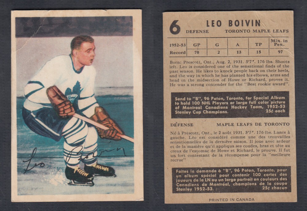 1953-54 PARKHURST HOCKEY CARD #6 L. BOIVIN photo 1953-54 PARKHURST HOCKEY CARD #6 L. BOIVIN photo