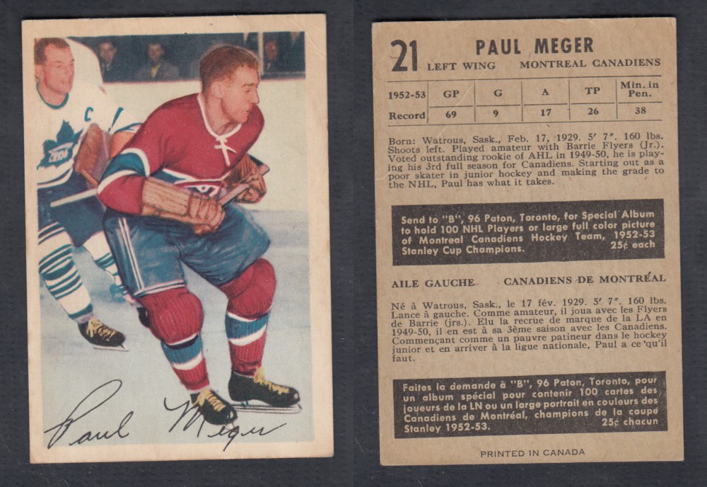 1953-54 PARKHURST HOCKEY CARD #21 P. MEGER photo