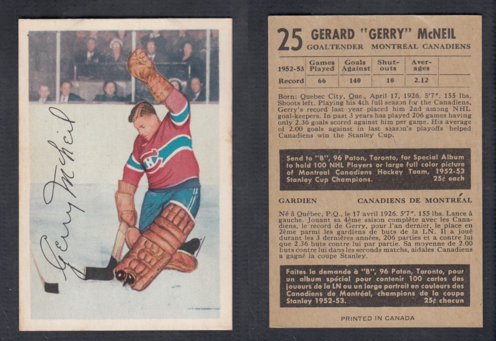 1953-54 PARKHURST HOCKEY CARD #25 G. MCNEIL photo 1953-54 PARKHURST HOCKEY CARD #25 G. MCNEIL photo