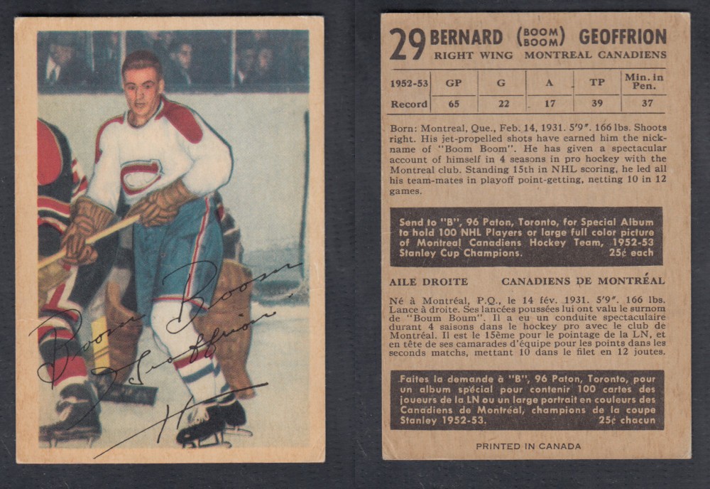 1953-54 PARKHURST HOCKEY CARD #29 B. GEOFFRION photo 1953-54 PARKHURST HOCKEY CARD #29 B. GEOFFRION photo