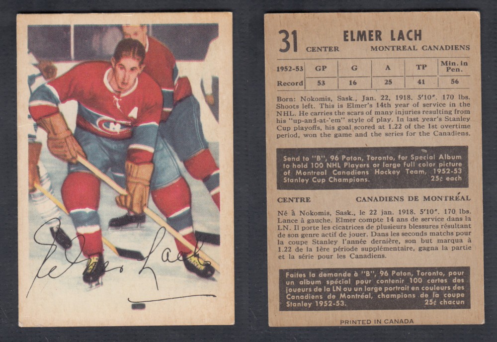 1953-54 PARKHURST HOCKEY CARD #31 E. LACH photo 1953-54 PARKHURST HOCKEY CARD #31 E. LACH photo