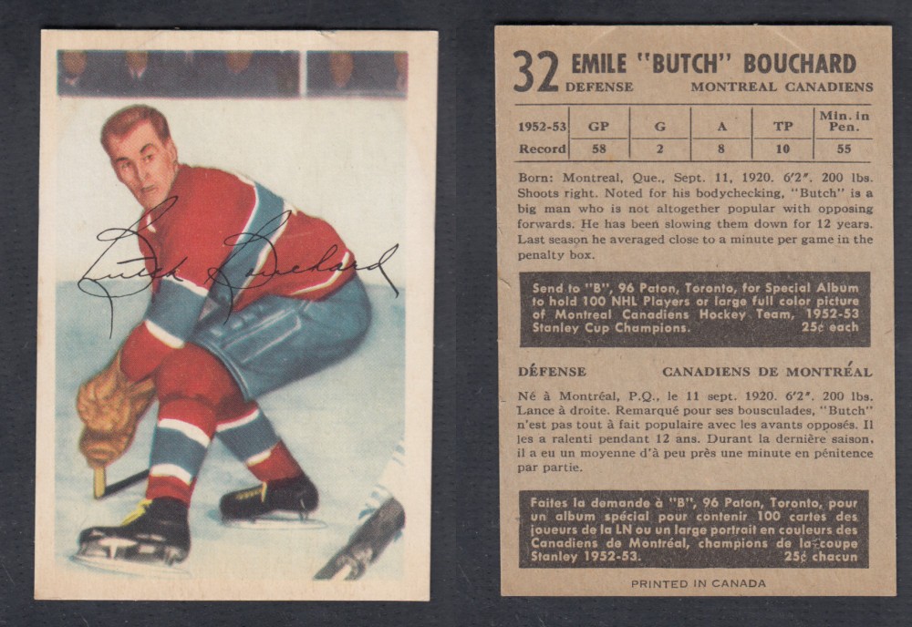 1953-54 PARKHURST HOCKEY CARD #32 E. BOUCHARD photo 1953-54 PARKHURST HOCKEY CARD #32 E. BOUCHARD photo