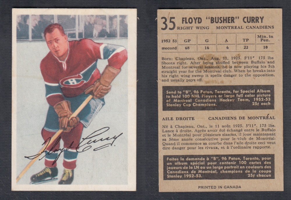 1953-54 PARKHURST HOCKEY CARD #35 F. CURRY photo 1953-54 PARKHURST HOCKEY CARD #35 F. CURRY photo