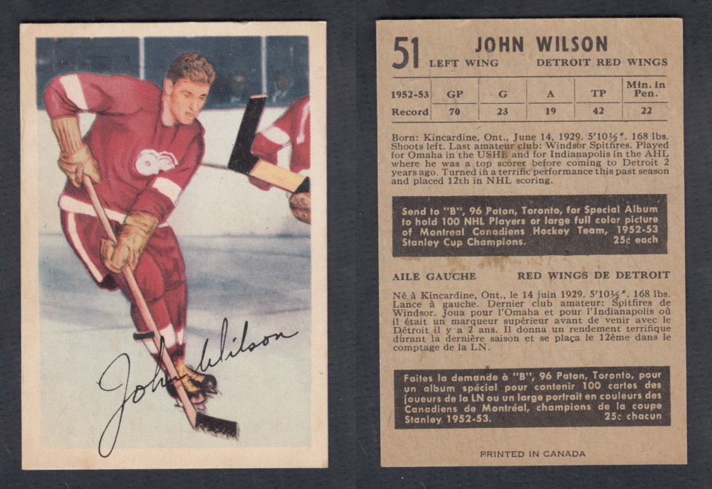 1953-54 PARKHURST HOCKEY CARD #51 J. WILSON photo 1953-54 PARKHURST HOCKEY CARD #51 J. WILSON photo