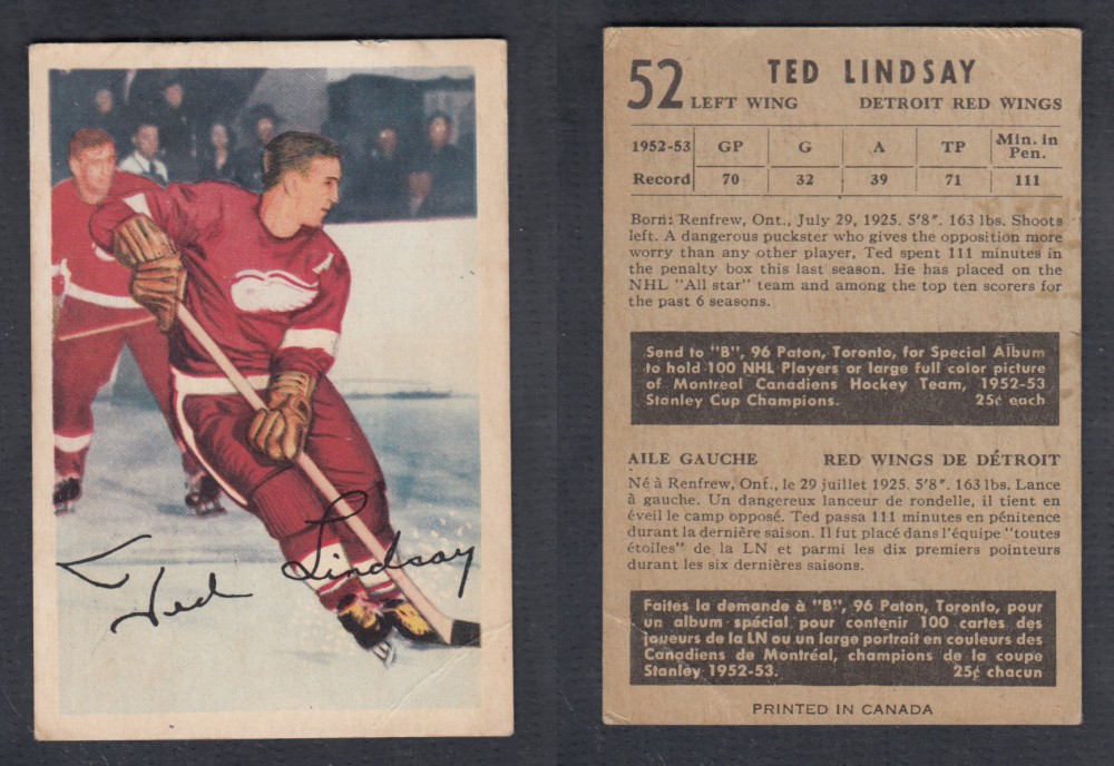 1953-54 PARKHURST HOCKEY CARD #52 T. LINDSAY photo 1953-54 PARKHURST HOCKEY CARD #52 T. LINDSAY photo