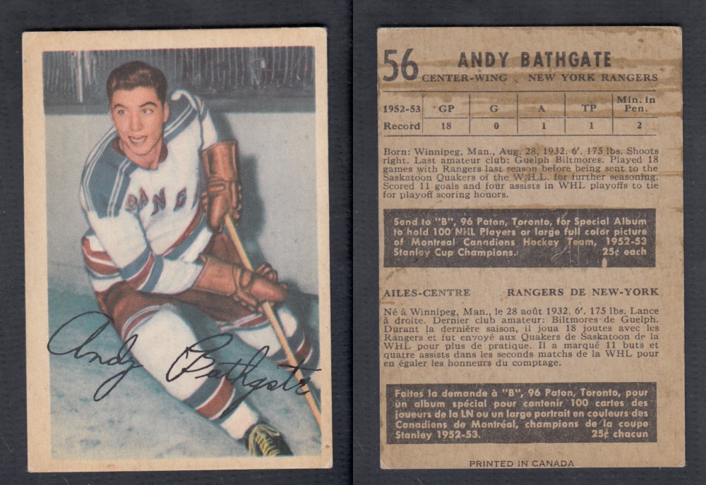 1953-54 PARKHURST HOCKEY CARD #56 A. BATHGATE photo 1953-54 PARKHURST HOCKEY CARD #56 A. BATHGATE photo
