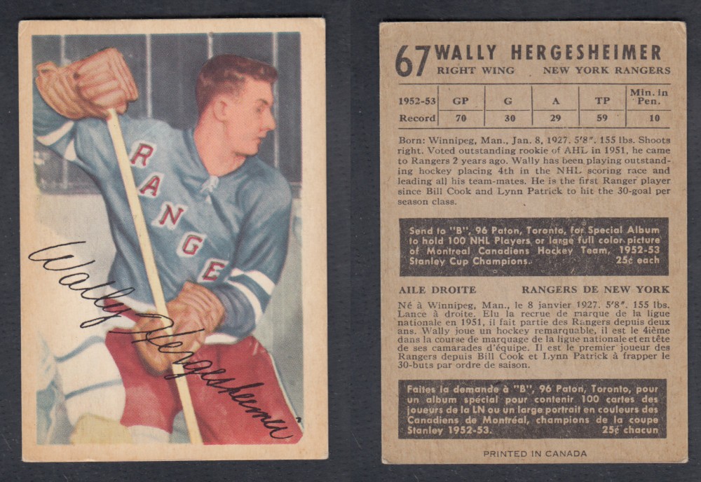 1953-54 PARKHURST HOCKEY CARD #67 W. HERGESHEIMER photo 1953-54 PARKHURST HOCKEY CARD #67 W. HERGESHEIMER photo