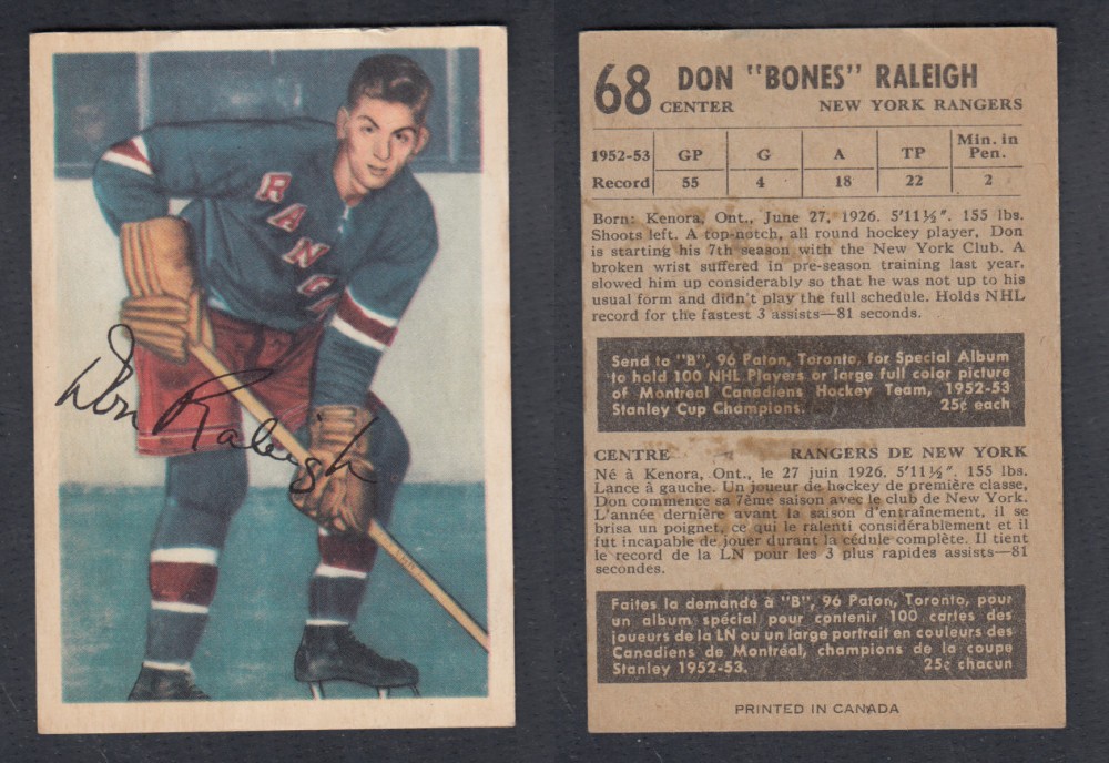 1953-54 PARKHURST HOCKEY CARD #68 D. RALEIGH photo 1953-54 PARKHURST HOCKEY CARD #68 D. RALEIGH photo