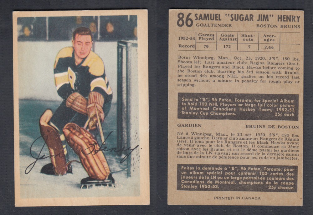 1953-54 PARKHURST HOCKEY CARD #86 S. HENRY photo 1953-54 PARKHURST HOCKEY CARD #86 S. HENRY photo