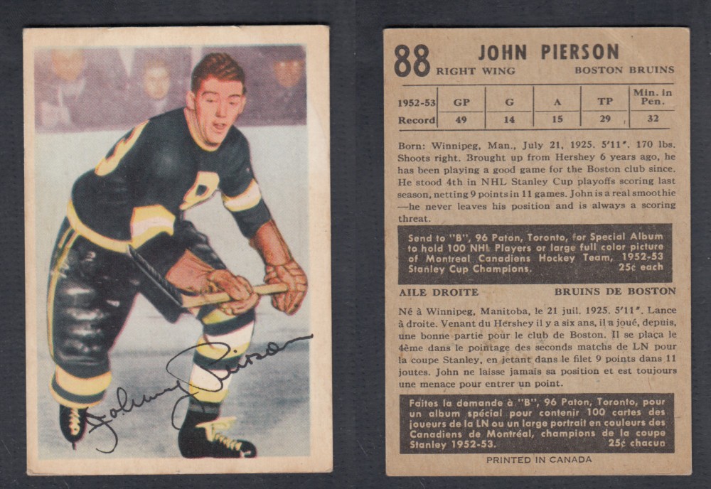 1953-54 PARKHURST HOCKEY CARD #88 J. PIERSON photo 1953-54 PARKHURST HOCKEY CARD #88 J. PIERSON photo