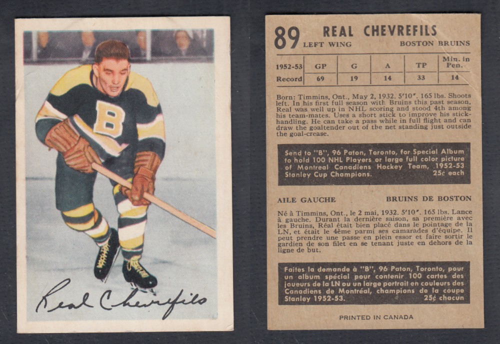 1953-54 PARKHURST HOCKEY CARD #89 R. CHEVREFILS photo 1953-54 PARKHURST HOCKEY CARD #89 R. CHEVREFILS photo